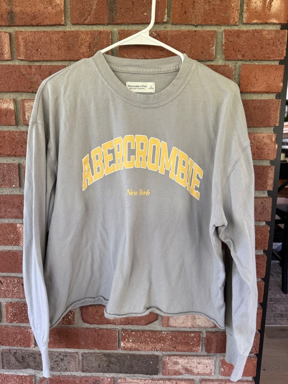 Abercrombie & Fitch Light Gray Sweatshirt with Yellow Arch Logo